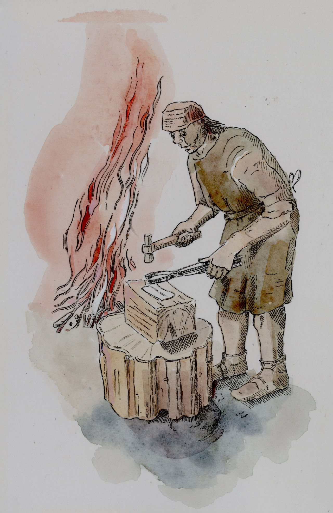 Watercolour Iron Age blacksmith
