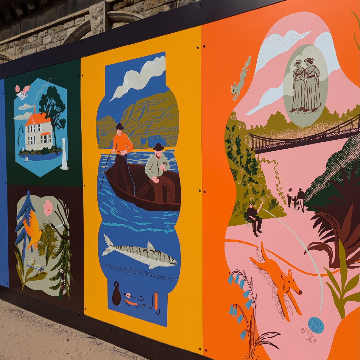 A series of murals depicting local history on the Alum Chine coast.