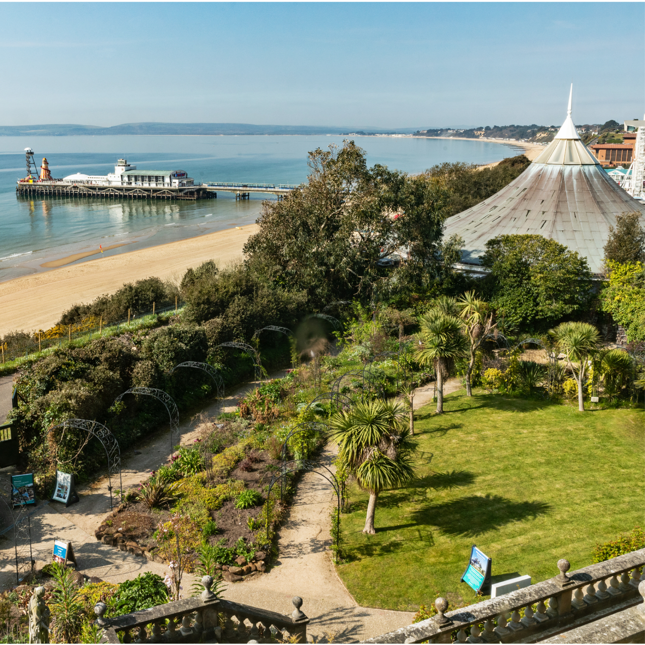 Aerial view of the grounds outside the Russell-Cotes.